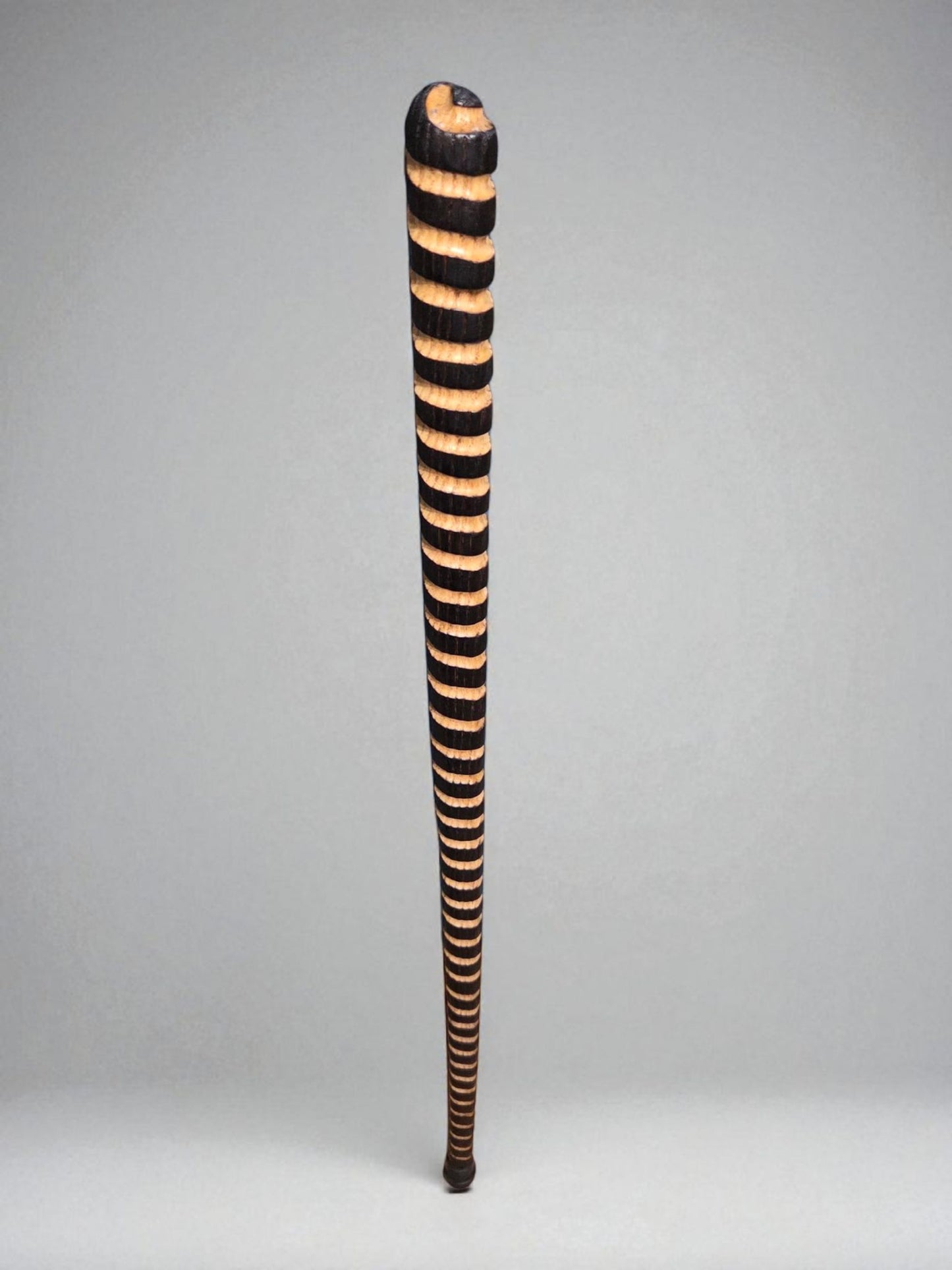 Red Oak Walking Cane with a Full Burnt Spiral