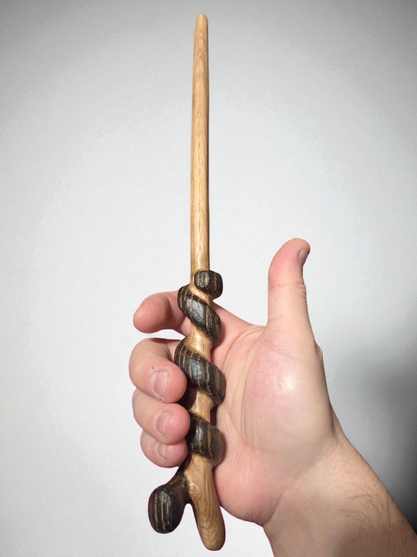 Red Oak Wand with Burnt Half Spiral