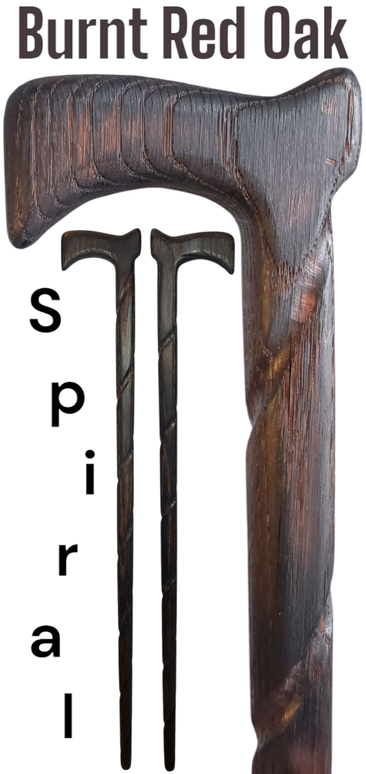 Burnt Red Oak Walking Cane with Full Spiral