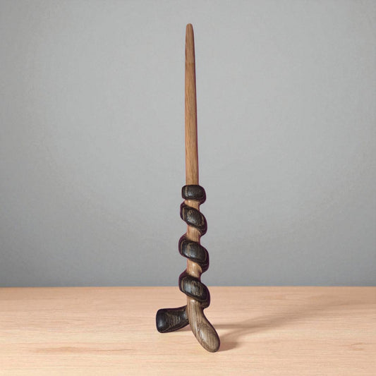 Red Oak Wand with Burnt Half Spiral