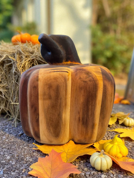 Acacia Edge Glued Pumpkin with a Burnt Stem