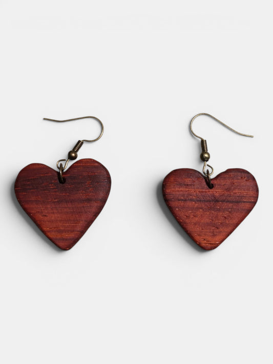 Handmade Padauk Heart Earrings