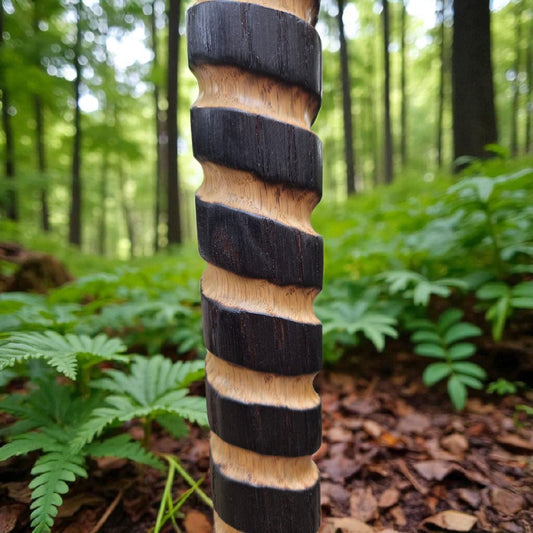 Red Oak Walking Cane with a Full Burnt Spiral