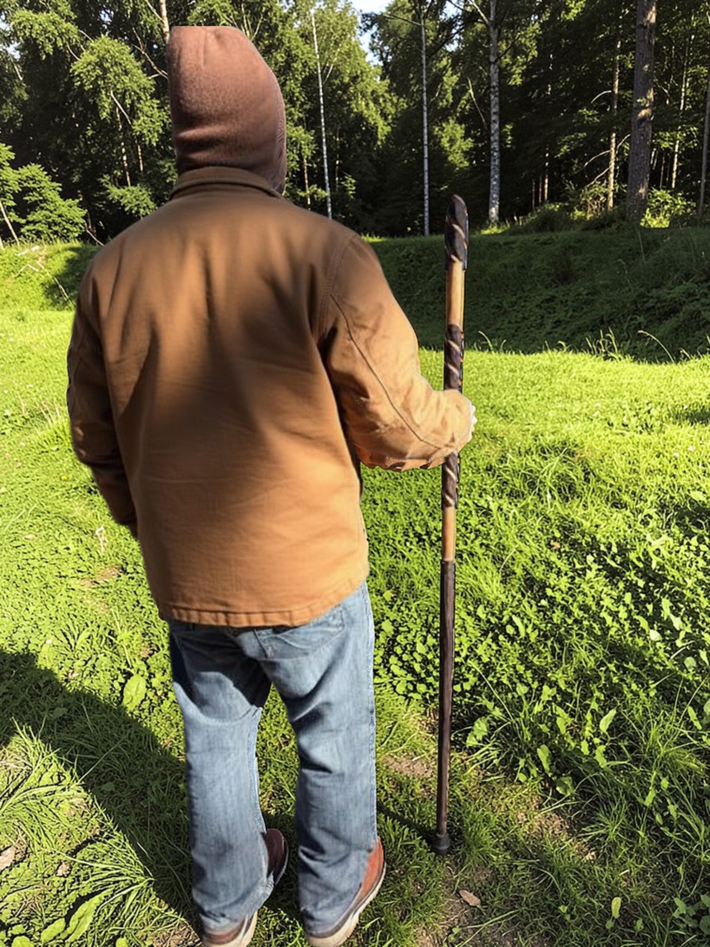 Burnt Red Oak Walking Stick