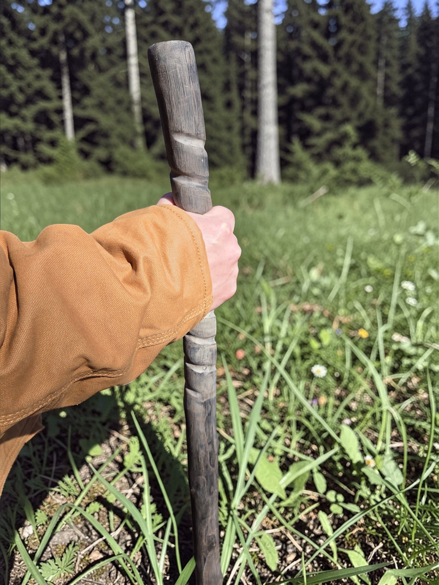 Gray Burnt Hardwood Walking Stick